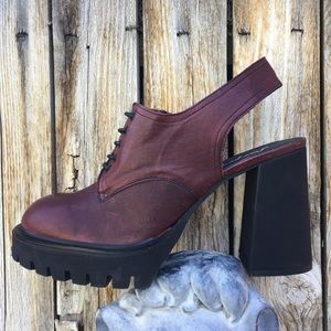 New Free People Salem Slingback Platform Oxford Sandal Leather Wine Burgundy 40